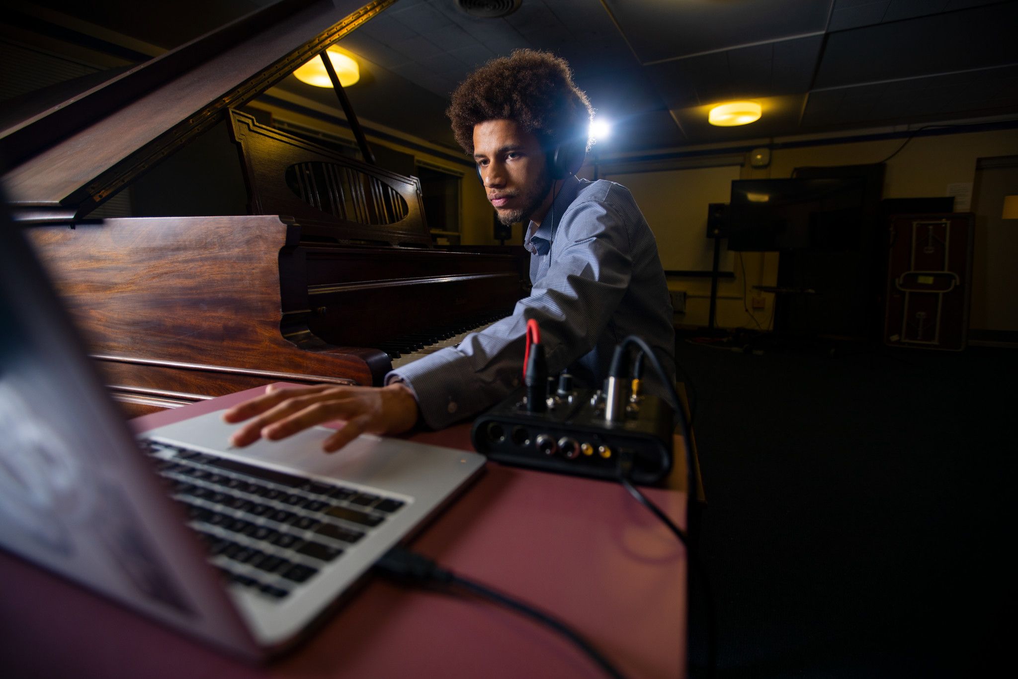 Student producing music